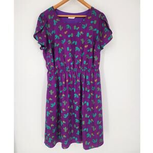 Fun Peach Love Purple Cactus Print Dress Women’s Size: 2XL